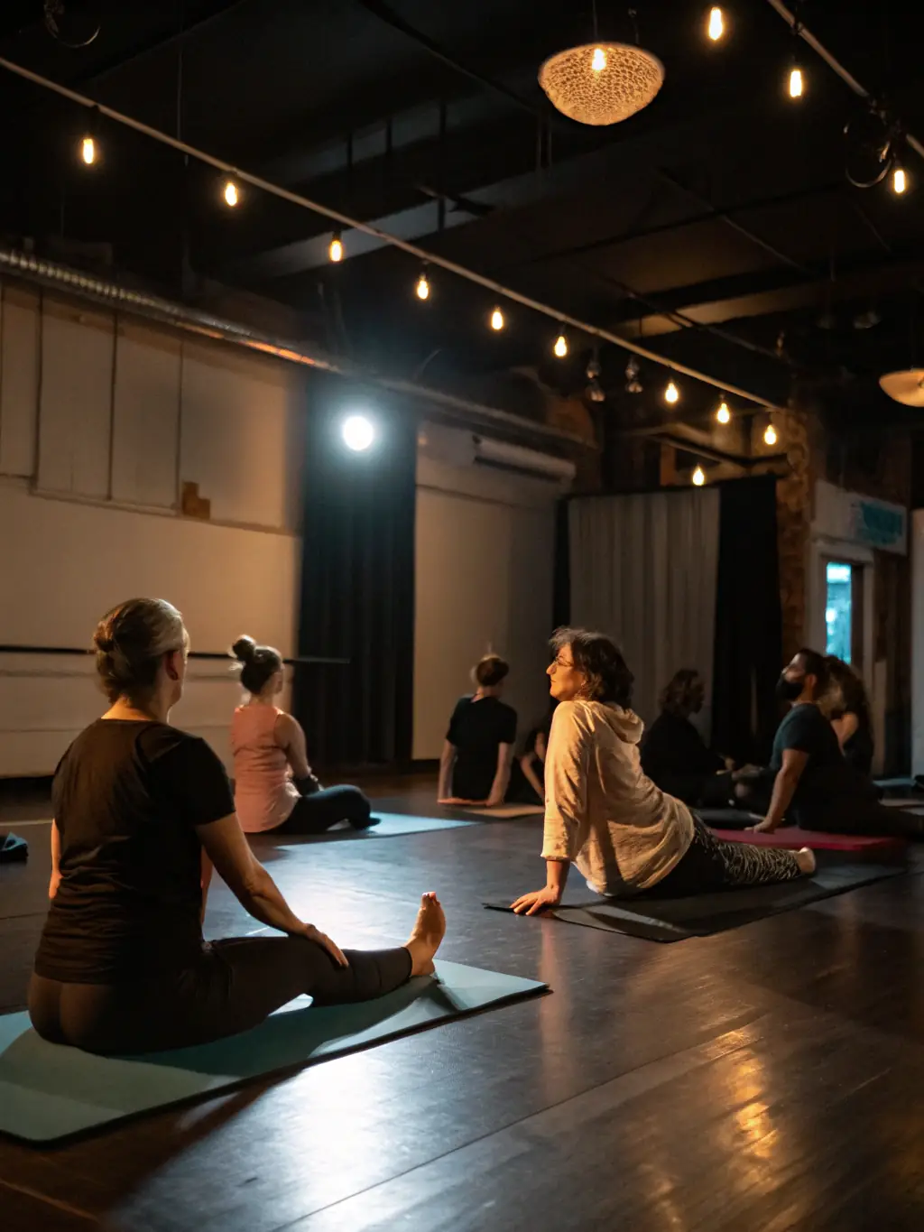 Adults participating in a contemporary dance workshop, exploring movement and expression in a welcoming and inclusive space, emphasizing Envie Danse's commitment to lifelong learning.